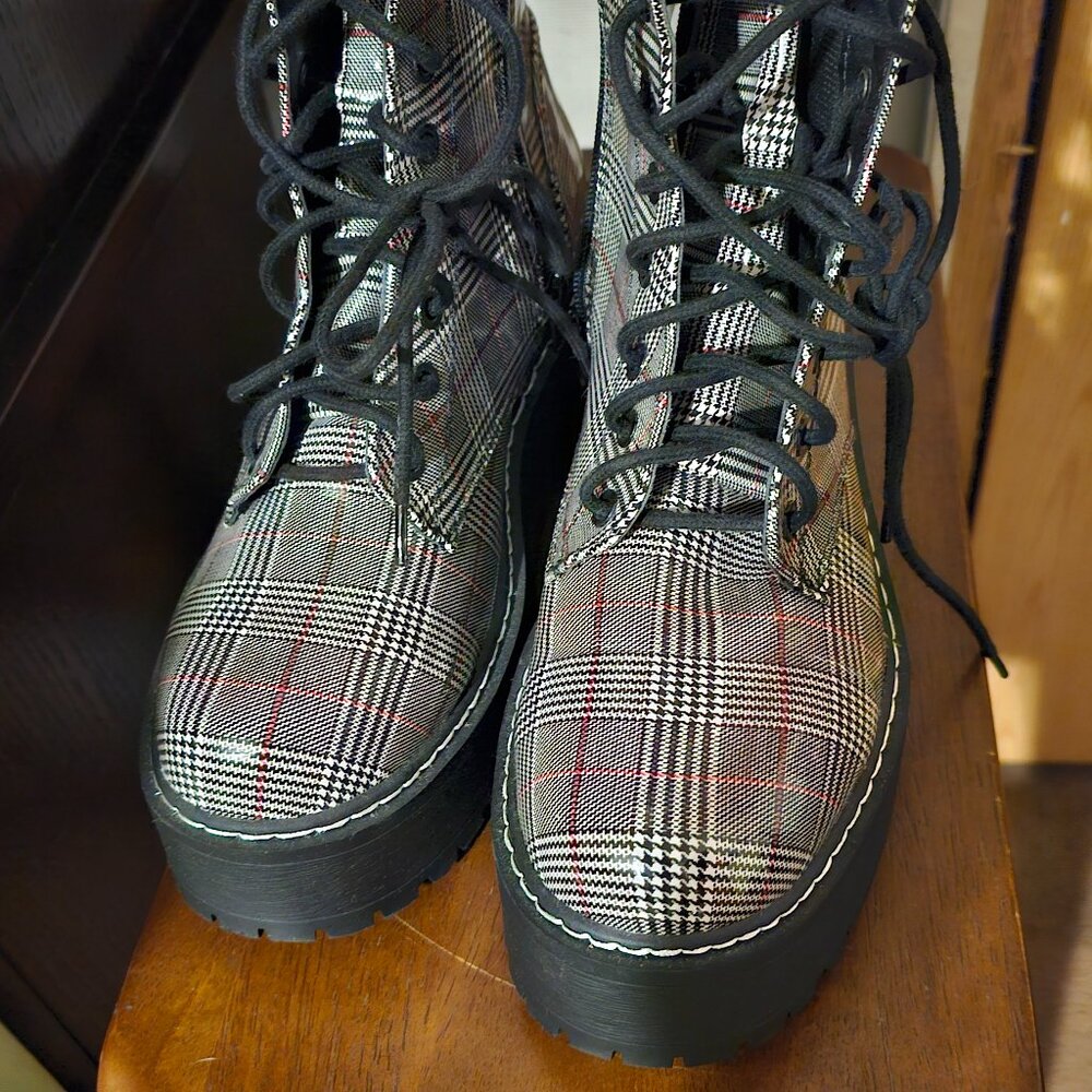 Plaid Platform Combat Boots | Punk Grunge Streetwear